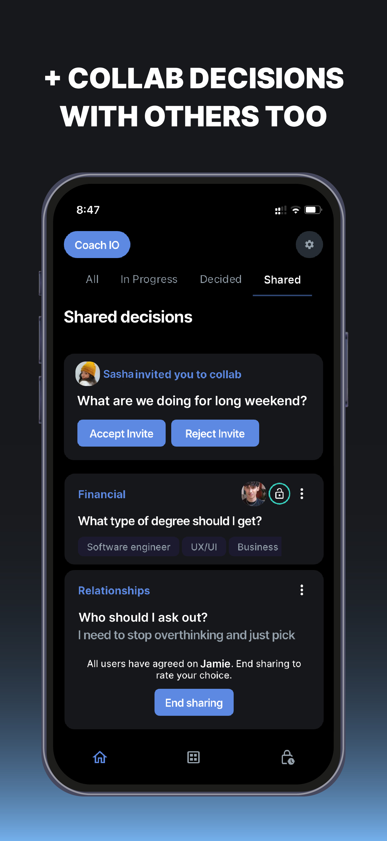 Decision IO App Store screenshot: Collaborative decisions with others
