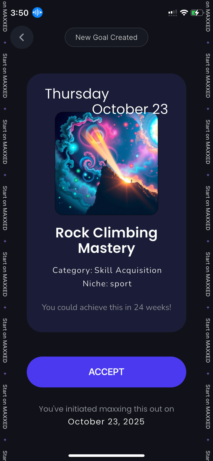 MAXXED new goal card