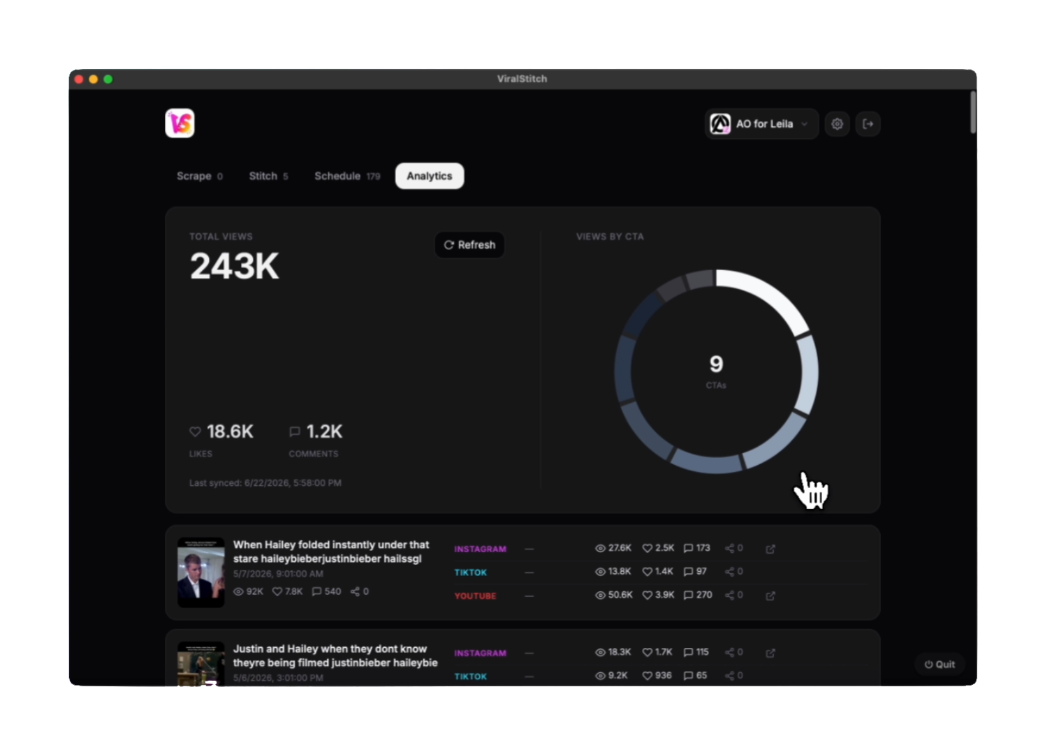 Analytics tab