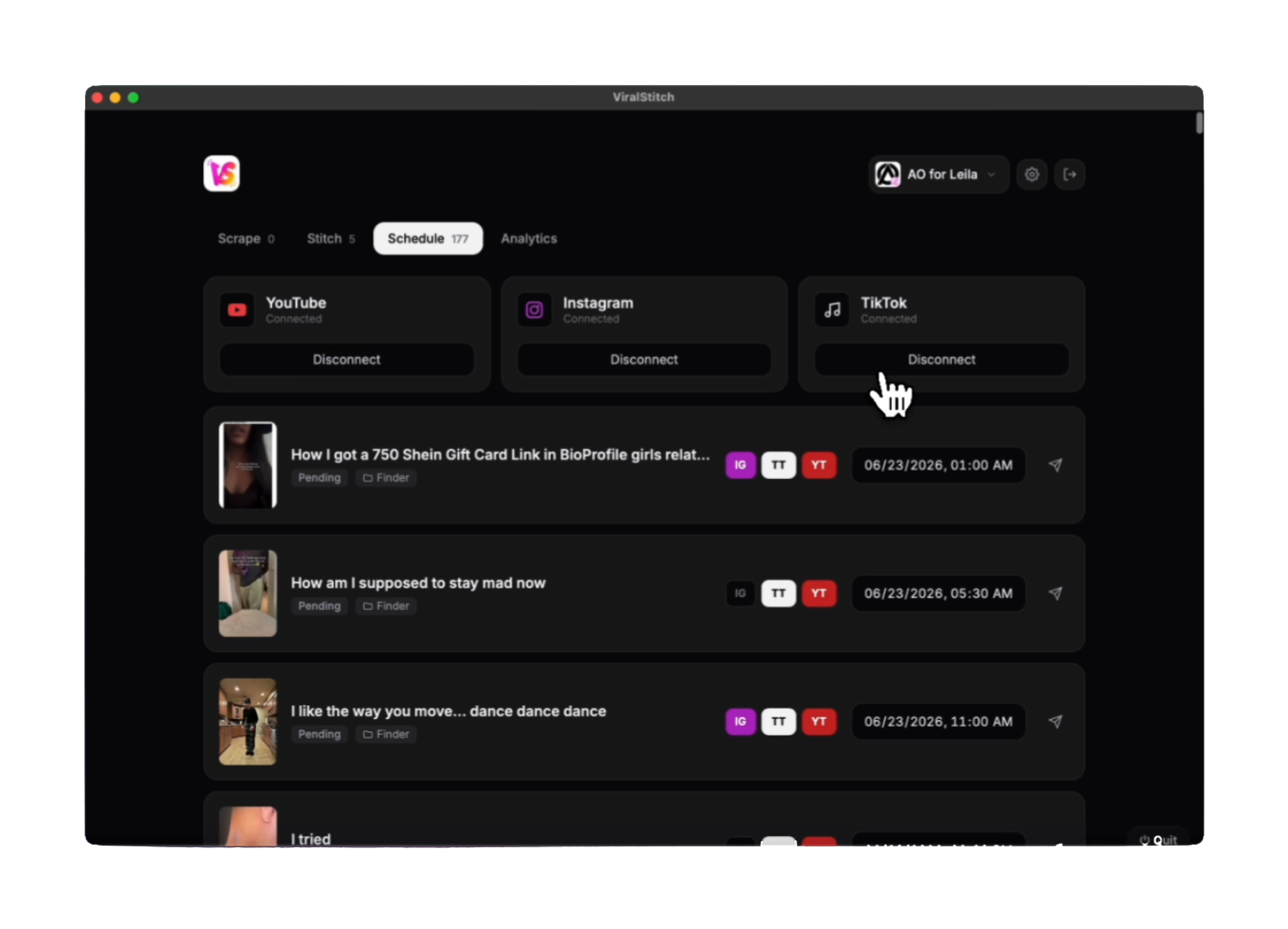 Schedule tab